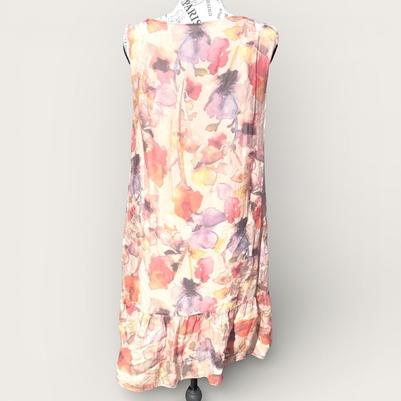 Rosemarine Italy Silk Blend Watercolor Floral Midi Dress L Boho Romantic Resort - Picture 6 of 16
